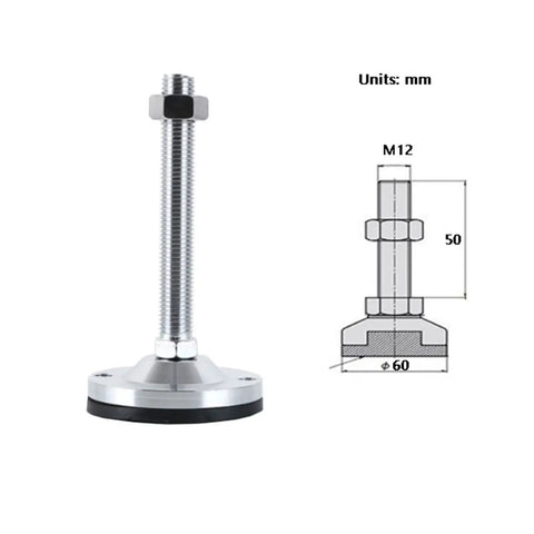 Fix Those Dang Wobbles Fast With These Beefy Adjustable Leveling Feet Built From Heavy Duty Carbon Steel And Thick Anti Slip Rubber Caps For Sturdy Desks Nightstands Bookshelves Office Tables with M12 thread and 60mm base.