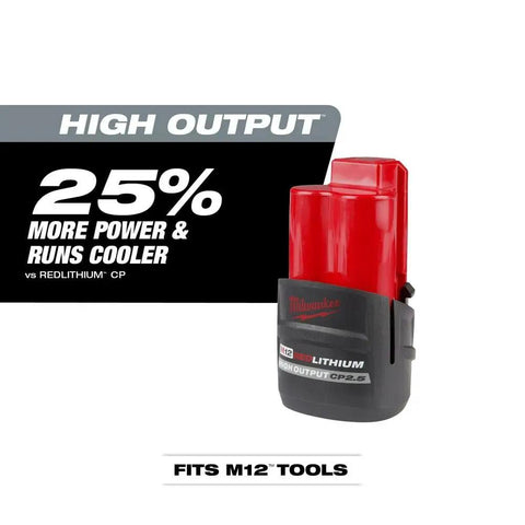 M12 RedLithium High Output 2.5Ah Battery With RedLink Intelligence Delivers Beefy XC Power In A Compact Size image, shown vertically.