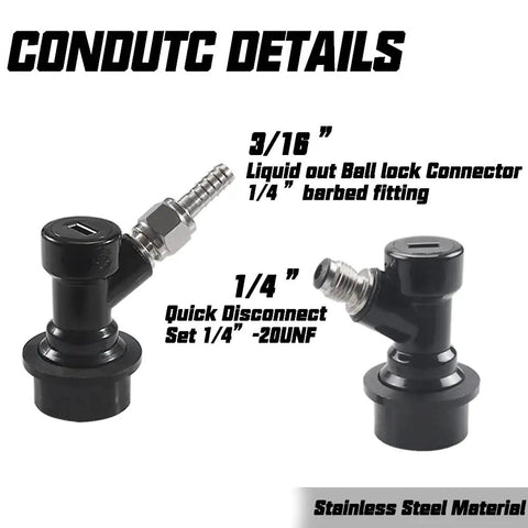 Ball Lock Keg Quick Connect Fittings With Swivel Nuts For 3/16 Inch Liquid Hose And 5/16 Inch Gas Hose, MFL Ball Lock Disconnects Set, Food Grade Material, Easy To Install And Clean, Perfect For Homebrew Corny Kegs, 3/16 in and 1/4 in stainless steel connectors