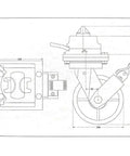 Technical diagram of Four Pack Heavy Duty ISO Shipping Container Caster Wheels 6600 Lbs Per Wheel, 7.75 Inch Diameter By 2.75 Inch Wide.