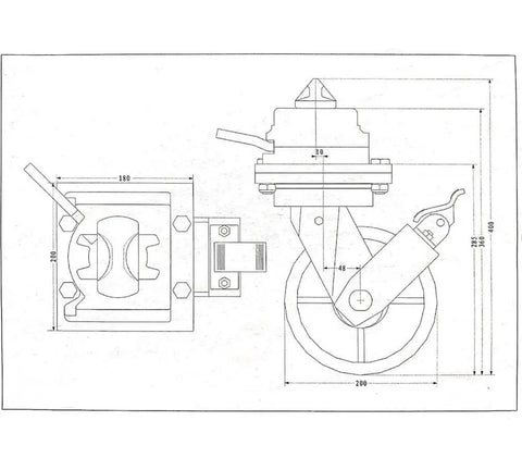 Technical diagram of Four Pack Heavy Duty ISO Shipping Container Caster Wheels 6600 Lbs Per Wheel, 7.75 Inch Diameter By 2.75 Inch Wide.