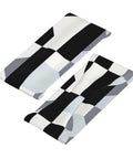 Fresh Black And White Piano Grid Print Sweatband Headband With Dope Stretchy Polyester Fabric For All Day Workout Comfort And Gym Vibes Plus Reliable Grip That Keeps Hair Back During Intense Training Sessions, showing side views.
