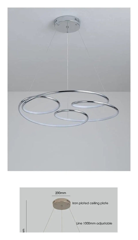 Modern LED Pendant Light for Kitchen Office Suspension Hanging LED Pendant Lamp, dia55cm, chrome finish, adjustable height.