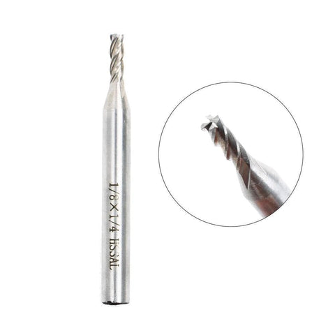 End mill cutter, front view, 1/8 in x 1/4 in, HSS, 4-flute straight