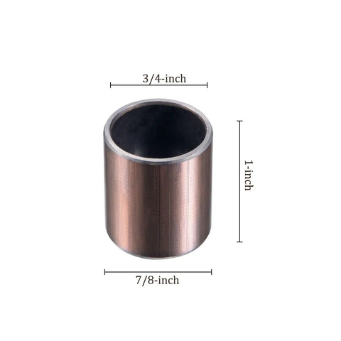 Oilless self lubricating bronze bushing, 3/4 inch bore, 7/8 inch outer diameter, 1 inch long, for heavy duty machinery.
