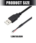USB-A Male To MX1.25 Four Pin Terminal Connector Cable White 1.5m length with black USB plug and multistrand wiring for projects.