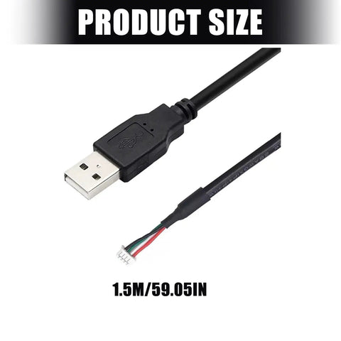 USB-A Male To MX1.25 Four Pin Terminal Connector Cable White 1.5m length with black USB plug and multistrand wiring for projects.