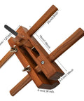 Adjustable Wooden Hand Plane With Double Handle Rabbet Scraper And Five Razor Sharp High Speed Steel Blades For Hella Smooth Wood Finishing and Clean Trim On Weekend Projects, top view with dimensions.