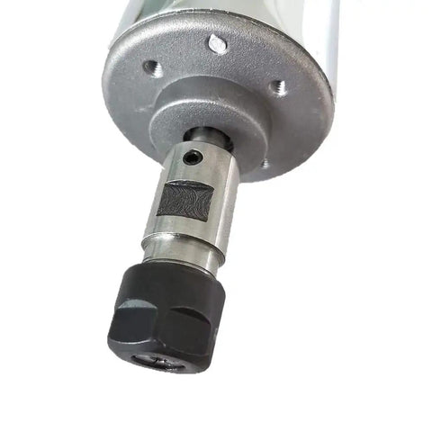 Close-up of 52mm CNC Spindle Motor 400W DC 12 To 48V With ER11 ER16 Chuck, showcasing durable shaft and clamping tool.
