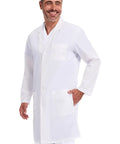 Unisex 40 Inch Scrub Lab Coat With Notched Lapel And Four Button Front For Medical Pros And Students White Pro Grade Medical Attire