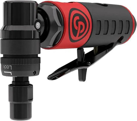 Heavy Duty Right Angle Air Die Grinder With A Slick Compact Build And 1/4 Inch Collet, featuring a 90-degree head and ergonomic handle.