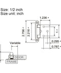 Diagram of Self Closing Spring Hinge With Screws For Overlay Cabinet Doors Flush Mount 2 Piece Set Retro Green Finish dimensions