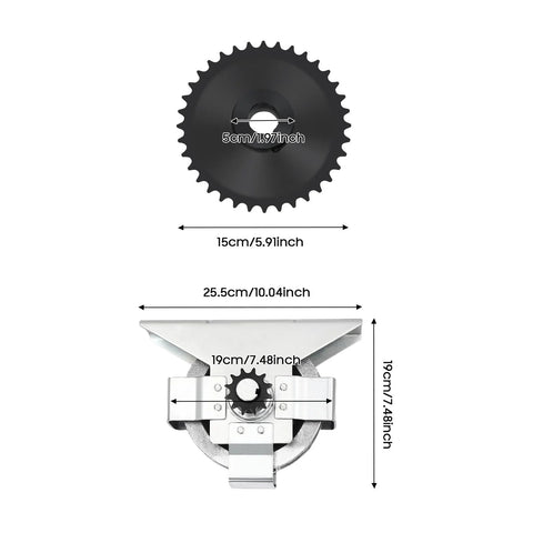 FXEIPOL garage door jackshaft chain hoist with black sprocket gear and silver mounting bracket, front view