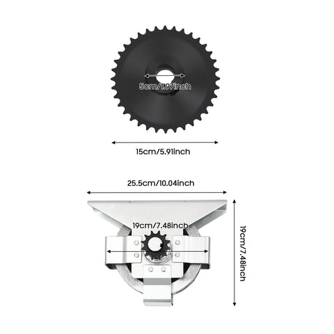 Heavy Duty Garage Door Chain Hoist With Three To One Gear Ratio And Manual Overhead Lifting System showing gear sprocket and dimensions.