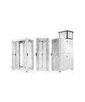 Workhorse Grade 42 Ru Server Rack Cabinet System With Perforated Steel Doors For Data Centers And Network Rooms 79.4 Inch H 23.6 Inch W 43.3 Inch D Black Enclosure Smooth Access And Built Like A Tank three-angle view of black server rack cabinet with perforated steel doors