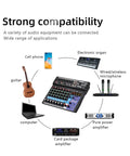 Diagram showing 8 Channel Portable Mixer With Built-In ARM Core Processor USB Computer Input 48V Phantom Power compatibility with instruments.