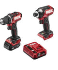 Power Core 12 Brushless 12V Compact Drill Driver and Impact Driver Kit with 2.0Ah Battery and PWR Jump Charger on display