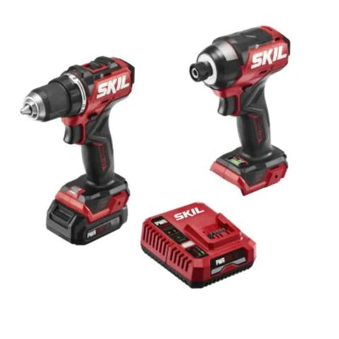 Power Core 12 Brushless 12V Compact Drill Driver and Impact Driver Kit with 2.0Ah Battery and PWR Jump Charger on display