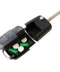 Lowkey Discreet Car Key Diversion Safe With Hidden Secret Compartment Stash Box Decoy Key Fob open showing concealed pills.