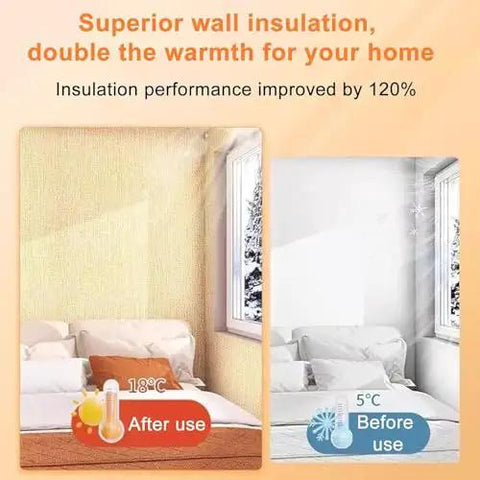 Heavy Duty Gray Self Adhesive Wallpaper Roll With Aluminum Foil Backing For Interior Walls Heat Cold Mold Resist Easy Cleanup No Fuss Removable Wallcovering 50 Cm X 70 M Long comparison of insulation performance before and after use.