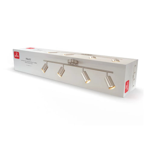 Box of Pratt 4 Light Track Lighting Fixture in Brushed Nickel With Pivoting Heads, Minimalist Modern Spotlight Kit