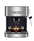 Straight Up Gotta Have Electric Coffee Machine With Milk Frother Brewing Bold Cappuccinos Featuring Transparent Tank Safety Valve Stainless Steel Build And Hella Smooth Controls front view pouring coffee into glasses