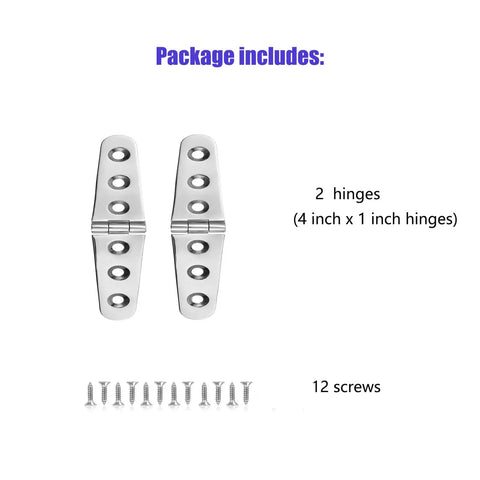 Beefy Built Marine Boat Strap Hinges 316 Stainless Steel Pair With Screws Noiseless Operation Sturdy Large 6 X 1.18 Inch Hinge For Hatches And Doors Corrosion Resistant For Saltwater Use, 2 hinges and 12 screws