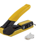 Pro Grade Data Cable Crimper And Pass Through CAT6 Modular Plug Kit 50 Pack Tool Set For Fast Ethernet Installations, yellow handle crimper
