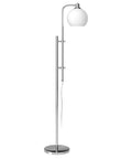 Height Adjustable Floor Lamp With Glass Shade In Polished Nickel For Living Room, Office, Bedroom Or Dining, side view