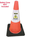 Certified Reflective Traffic Safety Cone Collar Kit For EV Repairs and High Voltage Warning Systems on an orange cone.