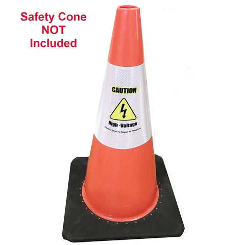 Certified Reflective Traffic Safety Cone Collar Kit For EV Repairs and High Voltage Warning Systems on an orange cone.
