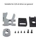 Aluminum brushless motor mounting holder for 1/8 scale RC car Tmaxx; silver motor mount with black base plates and screws