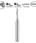 O Flute Spiral Upcut Router Bit Set Five Pieces, 1/4 Inch Shank With 1/8 Inch Cutting Diameter, Carbide End Mill, close-up of a single bit.
