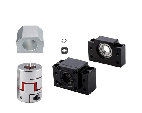 Top Shelf C5 Ground Precision Ball Screw 16mm SFU1605 2200mm components including mounts and a flex coupler.