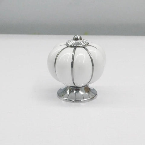 10 Pieces White Ceramic Round Pumpkin Knobs For Cabinets And Furniture, porcelain chrome pumpkin cabinet pulls, zinc alloy base