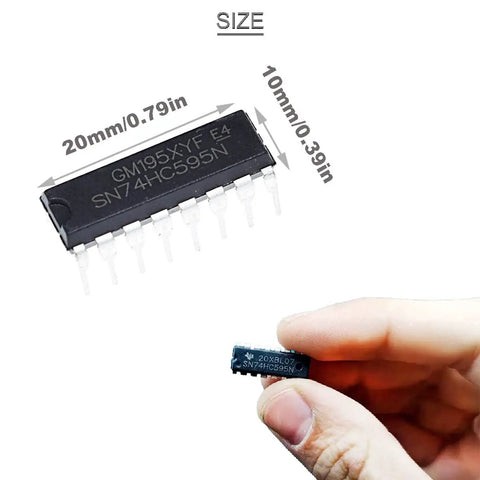 SN74HC595N 8 Bit Serial In Parallel Out Shift Register With Three State Outputs DIP 16 High Speed Transmission Includes 20 DIP 16 IC Sockets, 20mm x 10mm chip with pins