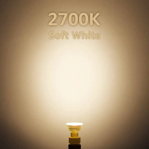 Dimmable GU10 LED Light Bulbs 4.5W 2700K Soft White, showcasing soft white illumination effect.