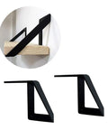 Heavy Hitter Iron Corner Brackets For Floating Shelves Built Tough Right Angle Wall Support on display with wood shelf.