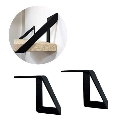 Heavy Hitter Iron Corner Brackets For Floating Shelves Built Tough Right Angle Wall Support on display with wood shelf.