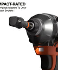 Impact Driver Socket Adapter Set With Three Inch Extensions Including One Quarter Inch Three Eighths Inch And One Half Inch Square Drive Adapters Knurled Grip High Visibility For Heavy Duty Quick Connect Access attached to impact driver