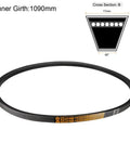 43 Inch Inner Length B Section Rubber Drive Belt For V Belt Systems Neoprene Construction Oil Water Solvent Resistant With Even Load Distribution And Superior Wear Resistance, black color, with cross-section diagram.