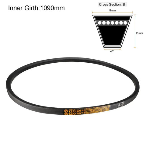 43 Inch Inner Length B Section Rubber Drive Belt For V Belt Systems Neoprene Construction Oil Water Solvent Resistant With Even Load Distribution And Superior Wear Resistance, black color, with cross-section diagram.