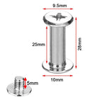 Thirty Piece Set Of Hella Sturdy Stainless Steel Chicago Screws For Rock Solid Leather Crafting and Bookbinding Gear With A Slick Polish and Tough Built to Last Performance Plus Easy Install Feature, showing 5x25mm size.