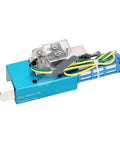Heavy Duty Pneumatic High Flow Vacuum Generator With Integrated Control Valve And Compact Silencer showing blue control valve with wiring.