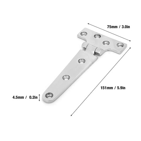 Beefy Stainless Steel T Type Door Hinge For Gates And Indoor Doors Thick 4.5 Mm Plate 151 Mm By 75 Mm Smooth Pivot Joint