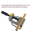 Mini Vise Clamp For Drill Press And Bench Projects With Quick Release Jaws Aluminum Alloy 3 Inch Capacity Multi Function Bench Vice Built Tough With Gold Plated Screws, holding wood