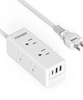 White Dope Surge Protector Power Strip With 5 Outlets And 4 USB Ports Including USB C Quick Charge 3A, 6.5 Ft Cord, side view