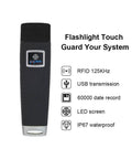 RFID Guard Tour System With LCD Screen Button Free Patrol Reader For Hotel Hospital Warehouse And Logistics Security Free Standalone Software Hands Free Checkpoints And High Speed Data Management For Large Facilities, shown with black body and features listed.