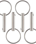 Four 316 stainless steel quick-release pins with rings, 1/4 in dia, 1 in length, marine hardware