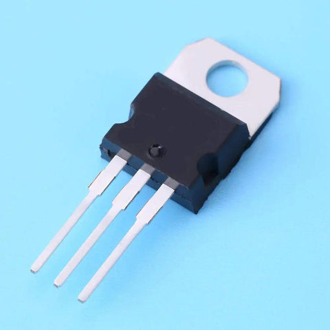 Close-up of a three-pin transistor from the 60 Piece Three Pin Transistor Assortment Kit Packing Top Shelf Semiconductor Gears.